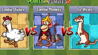 Monkey Zombie VS Chicken Zombie VS Ice Weasel Level 100 - PvZ 2 Zombie Vs Zombie