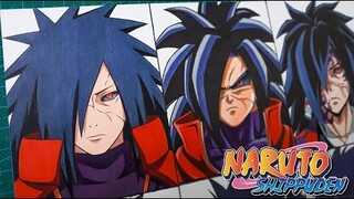 Drawing Uchiha Madara Edo Tensei in different anime styles || Naruto Shippuden