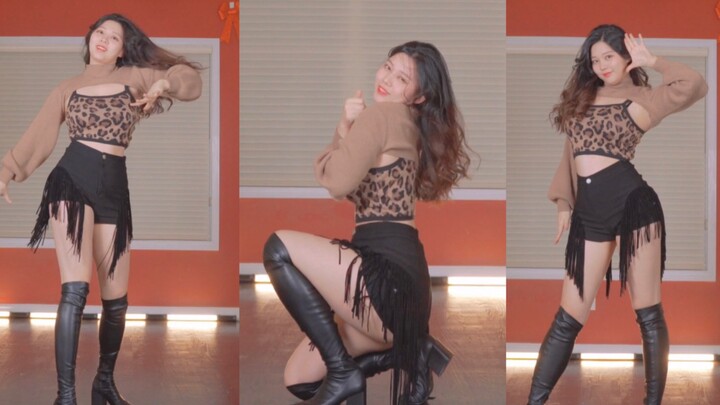 [Little Tangyuan] Leopard print leather boots and shorts, sexy cover of Rumor, clarifying our rumors