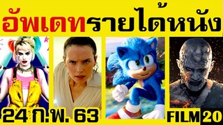 อัพเดทรายได้หนัง  พี่นาค2 - Sonic - Birds of Prey -  Star War - Frozen2 อื่นๆ ณ 24 ก.พ. 63