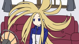 Nino is just blowing her hair