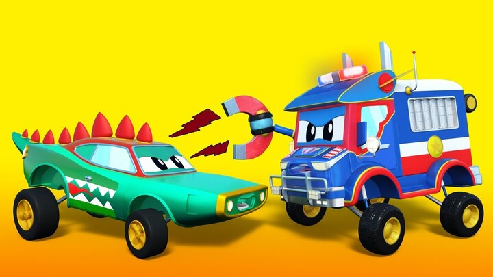 Truk super Truk polisi mengikuti pencuri buaya - Kota Mobil - Kartun Truk untuk anak-an