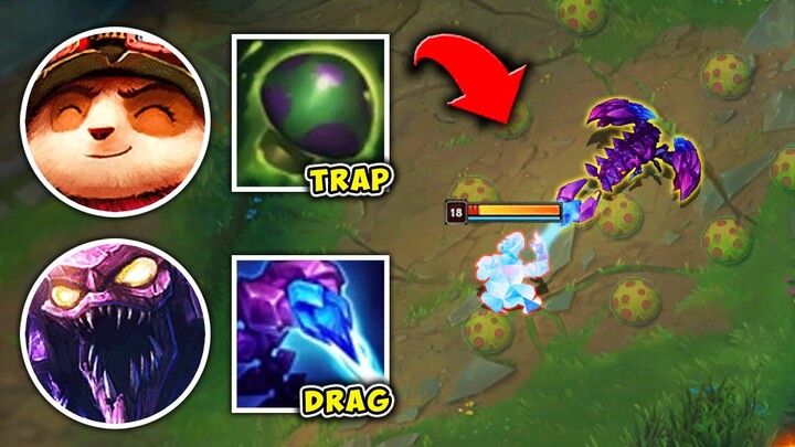 DRAG THE ENEMY OVER SHROOMS WITH SKARNER AND TEEMO COMP (HILARIOUS) - League of Legends