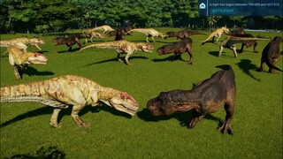 Jurassic World Evolution - 10 T-Rex vs 10 Giganotosaurus (1080p 60FPS)