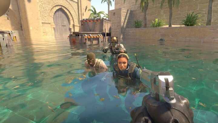 Now it's time to swim! The desert city submerged in water—watch out for drowning!