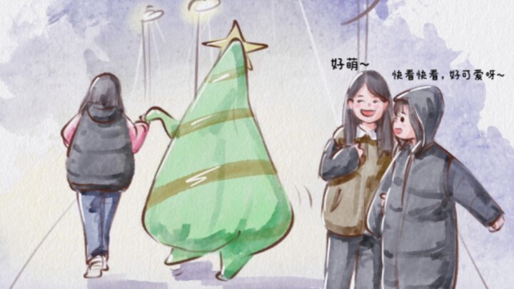 Look, there’s a green Patrick Star Christmas tree that’s walking duangduangduang [snickering R]