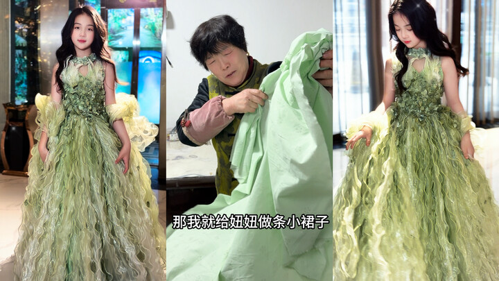 Nenek membuat sebuah rok kecil dari tumpukan kain perca untuk anak sepupu.