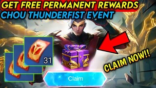 FREE DRAW CHOU HERO SKIN (RESALE)! CLAIM 31X FREE TOKENS THUNDERFIST EVENT!! - MLBB