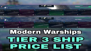 Modern Warships: TIER 3 Ship PRICE LIST.