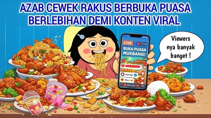 AZAB CEWEK RAKUS BERBUKA PUASA BERLEBIHAN DEMI KONTEN VIRAL  ANIMASI AZAB
