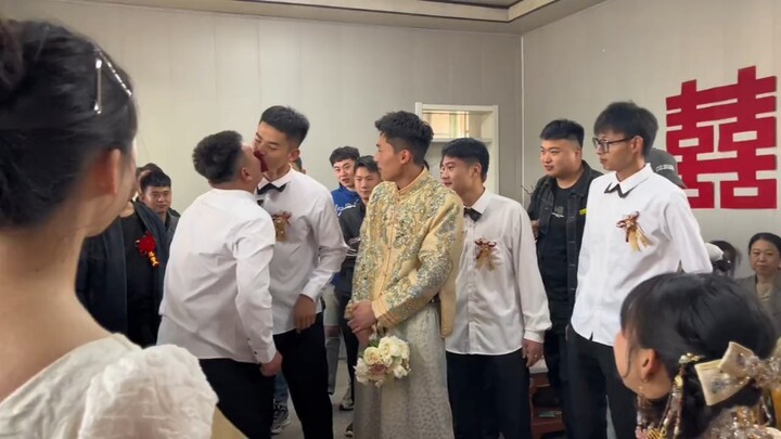 The groom and the groomsmen are all quite handsome, and this wedding‑fetching game seems really fun.