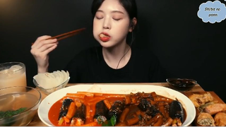 Tokbokki cay, tokbokki tương đen, kimbap mini, đồ chiên phần 4 #anngonmoingay