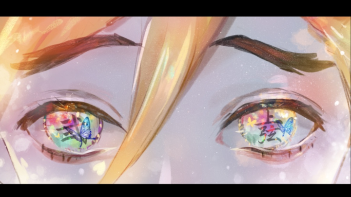 [จิตรกรรม]ภาพประกอบของโดมะกับลูกตาหลากสี|<ดาบพิฆาตอสูร>