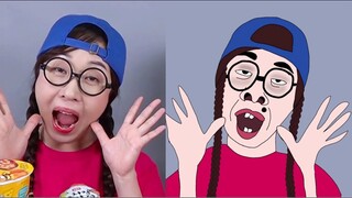 짜장면 떡볶이 먹방 Black Noodle TTeokbokki Mukbang DONA 도나  |||  troll..i don't draw #2
