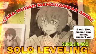 cara mudah menggambar anime solo leveling sung jin woo