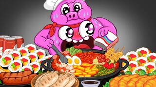 Garten Of Banban 3 Cooking Korean Food: Spicy Noodles, Kimbap /ASMR Mukbang | Animación española