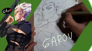 menggambar garou dari anime one punch man