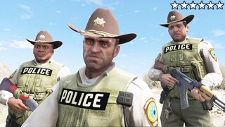 GTA 5 -🤠Bad Cop Trevor Michael and Franklin vs SIX Stars Police Battle(Secret Gold Mine Shootout)