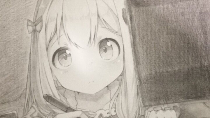 [Digambar tangan oleh Fire Dragon Grass/Eromanga] Gambarlah Sagiri yang lucu dengan pensil