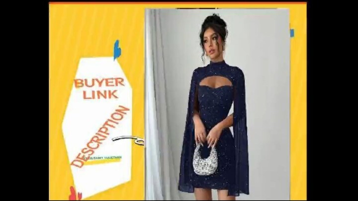 Sexy Women's Stand Collar Cape Mini Dress Sequins Sparkling Club Party Night Out