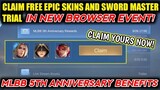NEW BROWSER EVENT! CLAIM FREE EPIC SKINS AND SWORD MASTER SKIN TRIAL! MOBILE LEGENDS