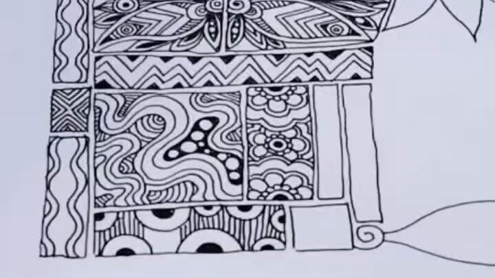 Zentangle - Square grid 小方格禅绕图 #zentangle #learntodraw #creativehealing #handcraft#禅绕画 #疗愈绘画 #手绘 #画画