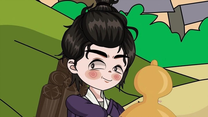 The man just picked up a golden pill, but he didn't expect it to be eaten by the goose.