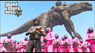 GTA 5 Mod - Biệt Đội Anh Em Squid Game Đi Săn Quái Vật Zilla Thời Tiền Sử