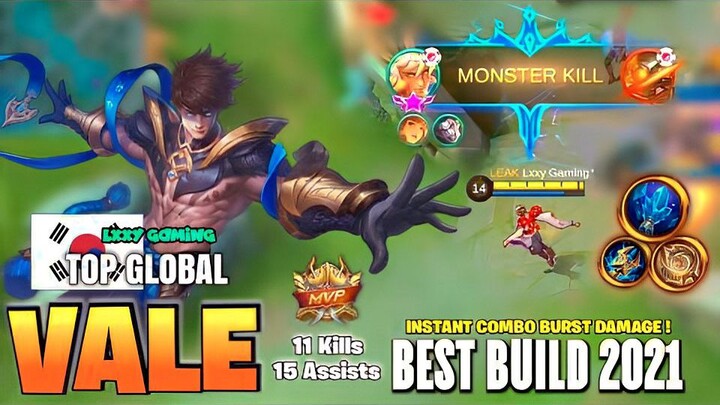 BEST BUILD 2023 INSTANT COMBO BURST DAMAGE TOP GLOBAL VALE 11 KILSS 15 ASSIST