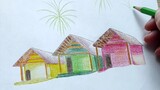 Houses under palm trees🌴pencil drawing. Goa drawing India