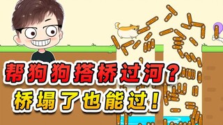 帮狗狗搭桥过河？虽然这桥塌了，但也不耽误狗狗过河！