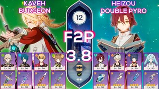 F2P Spiral Abyss 3.8 C0 Kaveh Burgeon & C3 Heizou Double Pyro l Floor 12 9 stars Genshin Impact