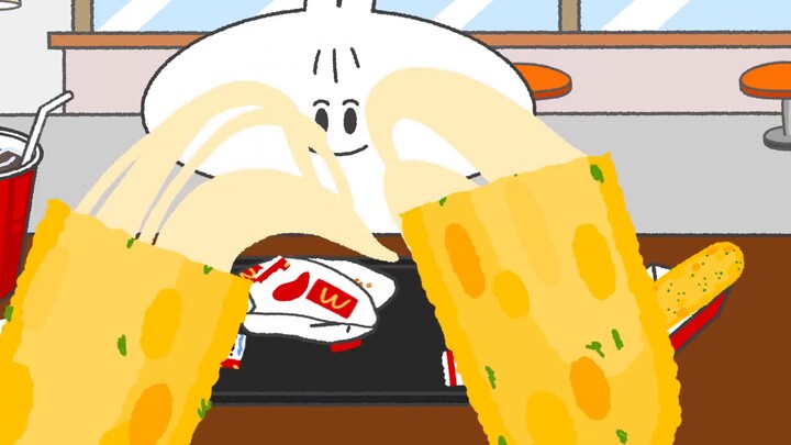 【Food Animation】Dry Rice Buns encountered Crayon Shin-chan and had a great time eating at the Golden