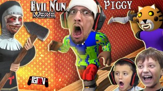 Running from my LOVE!  FGTeeV Boys vs Double Piggy & Evil Nun Escape (Chase's Build Mode Custom Map)