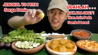 MAKAN JENGKOL DAN PETAI LALAPAN MENTAH IKAN ASIN PEDA SAMBAL TERASI GULAI KIKIL JAMUR PEDAS #mukbang