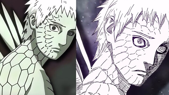 Perbandingan tangkapan layar anime dan komik Obito berekor sepuluh