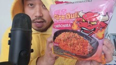 ASMR EATING SOUNDS - ASMR FIRE BULL STIR FRIED RAMEN CARBONARA