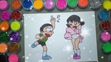 Nobita Tốc Váy Shizuka 🎨 Vẽ Và Tô màu Tranh Cát Nhân Vật Hoạt Hình Doraemon | Heo Xinh