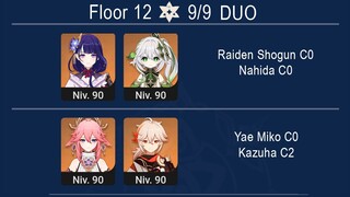 F2P Abyss 3.4 DUO Raiden Shogun C0 & Nahida C0 / Yae Miko C0 & Kazuha C2 Abyss 12 Genshin Impact