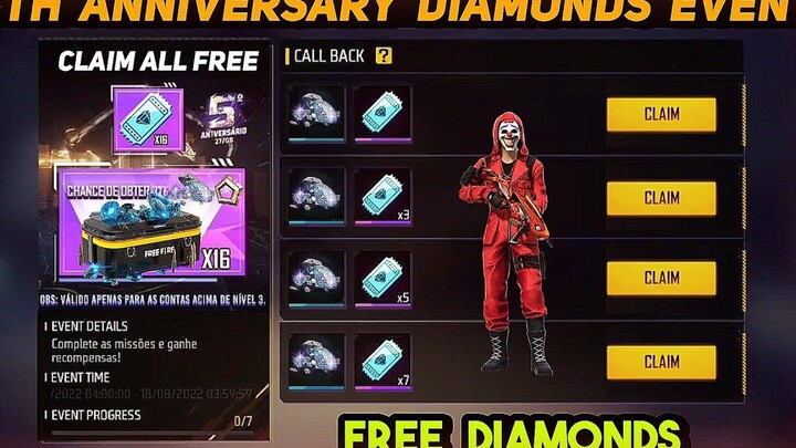 Free Fire ครบรอบ 5 ปี เพชรฟรี Free Fire Free Diamonds FF 5th Anniversary Diamonds