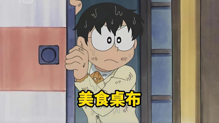 Doraemon pulls out all sorts of delicious food using his magic tablecloth!