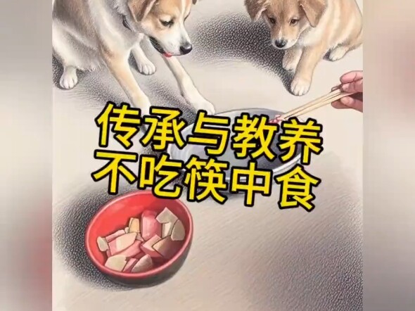 لا عجب أنها كلبة ريفية صينية، حقًا ذكية وفطنة! تعلّم الأم الجرو ألا يأكل من الطعام الموجود على مائدة