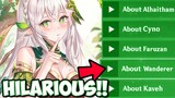 NAHIDA Talks About SCARAMOUCHE, FARUZAN, KAVEH & Other Characters Genshin Impact