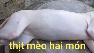 Biển nguyễn ngọc.thịt mèo làm hai món.nấu giả cầy và xào rau má.uống bia hết bay luôn