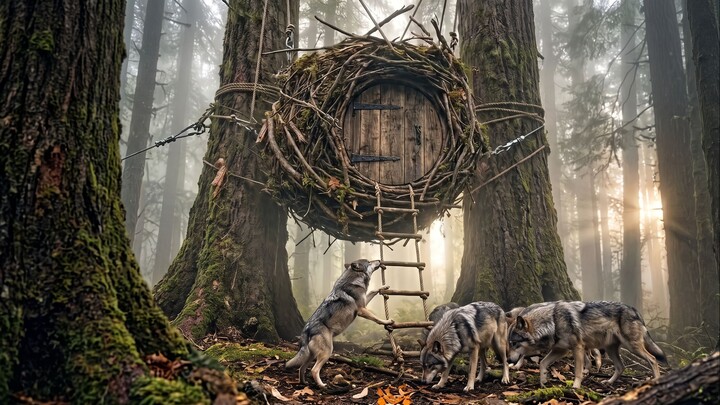 Surviving a Wolf Pack in a Suspended "Bird's Nest" Treehouse 🐺🌲