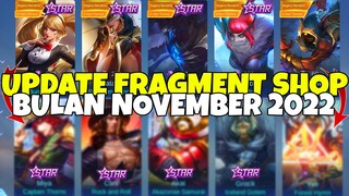 UPDATE FRAGMENT SHOP BULAN NOVEMBER 2022 | RARE FRAGMENT & HERO FRAGMENT SKIN NOVEMBER MOBILE LEGEND