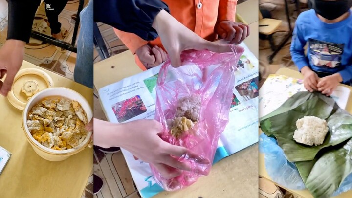 Elementary school students in Vietnam bring their own lunches.