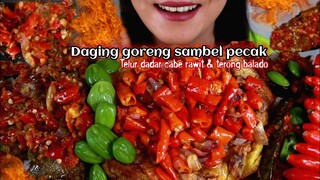 ASMR DAGING GORENG SAMBEL PECAK + TELUR DADAR CABE RAWIT + TERONG BALADO | ASMR MUKBANG INDONESIA