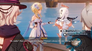 Self-aware Traveler complaints about Paimon stealing her Lines