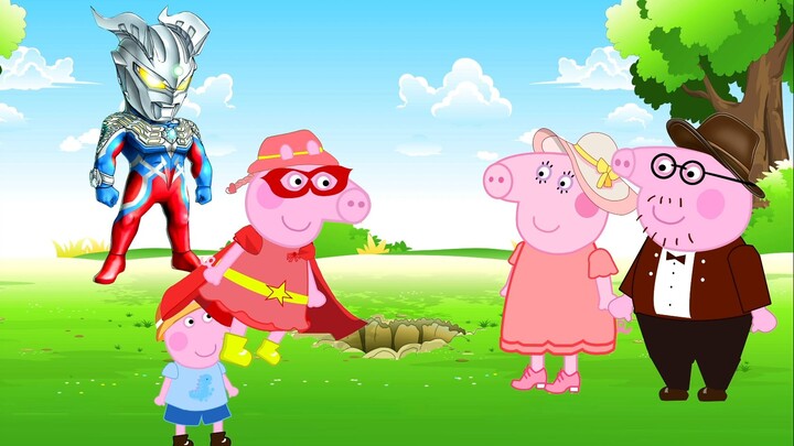Piggy George dan Ultraman jatuh ke dalam lubang, dan Peppa Pig berubah menjadi Superman dan menyelam